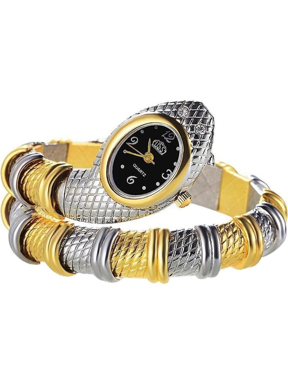 Women's Silver Gold Armband Quartz Hip Hop Wrap Cuff Bracelet Snake Bangle Watch